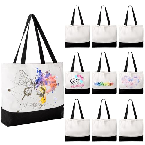 Joyclub 10 Pack Large Canvas Tote Bags Bulk Sublimation Blanks with Long Handle 18.5 x 15 x 4 inch Heavy Duty Totes Polyester Bags Wide Reusable Grocery for DIY Decorating Crafting Painting Shopping