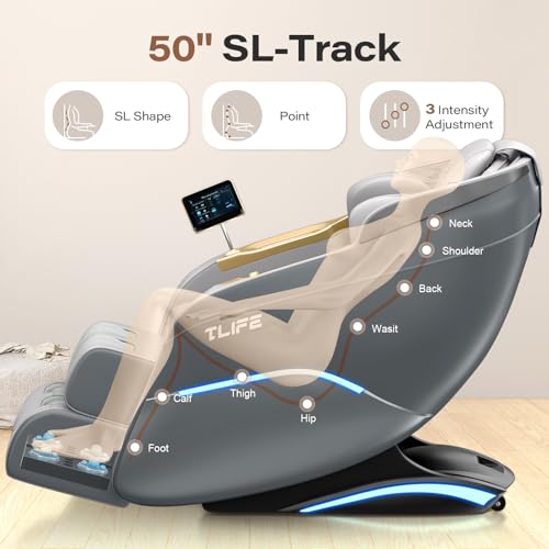 TLIFE Massage Chair Full Body, 160°Zero Gravity Recliner with Body Scan, 50" SL-Track Shiatsu Massage Chair, Fixed Point Massage, Foot Rollers, 12 Auto Modes, Deep Yoga Stretch, Heating, Grey - Image 5