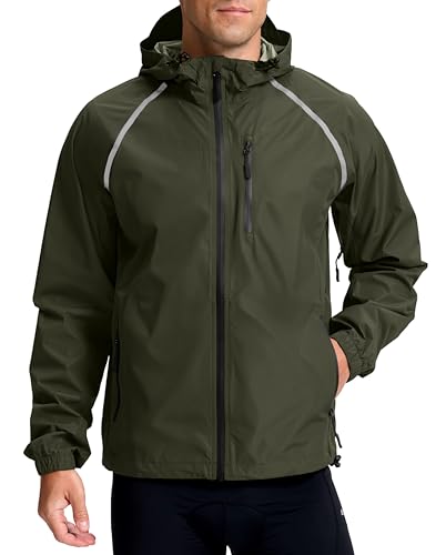 Men's Cycling Rain Jackets Waterproof Running Bike Windbreaker Lightweight Packable Hooded Jacket