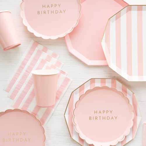Image of Bonjour Fete Light Pink Cabana Stripe Paper Guest Towels | Disposable, 3-Ply Napkins | Premium Party Supplies & Decor | Holidays, Kids Themed Birthday Parties, Princess | Pack of 20, 4.25 inch x 7.75 inch