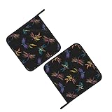 Potholders 2 Pieces Set, Colorful Dragonfly Hot Pads with Anti-Scald Cotton Infill Material