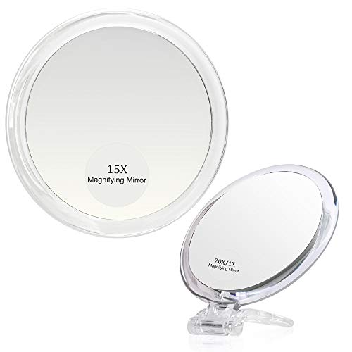 20X & 15X Magnifying Mirror Set Combo,6Inch 15X Magnified Mirror with 3 Suction Cups, 4 Inch 20X/1X Makeup Mirror with Handheld/Stand, Use for Makeup Application(Combo)