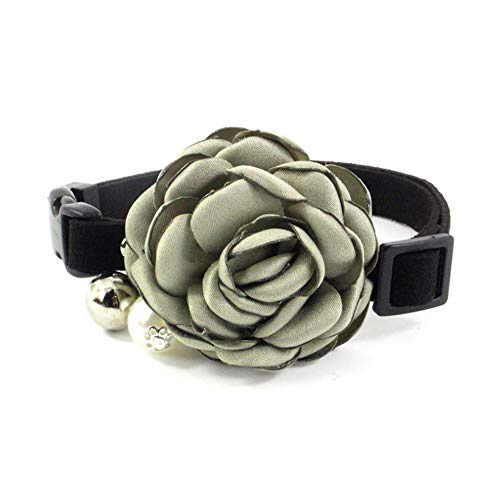 PETFAVORITES Everflowering Rose Flower Cat Dog Collar Bow Tie - Suede Puppy Necklace with Bell - Chihuahua Yorkie Girl Clothes Costume Outfits Accessory, Adjustable and Handmade (Grass Green, Size XS)
