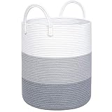 MINTWOOD Design Large 18 x 16 Inches Decorative Woven Cotton Rope Basket, Tall Laundry Basket Hamper