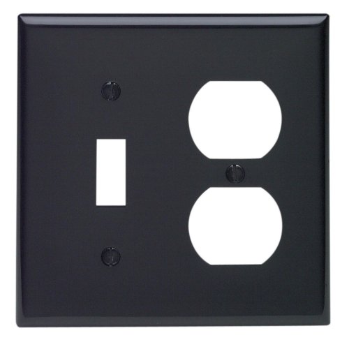 Leviton 2-Gang 1-Toggle 1-Duplex Device Combination Wallplate, Standard Size, Thermoplastic Nylon, Device Mount, 80705-E, Black