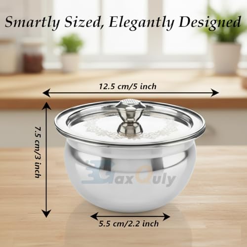 Image of Stainless Steel Cook and Serve Handi Panjabi Biryani Serving Bowl Milk Pot Pan Patila with Lid Laser Finished Gas & Induction Compatible Multipurpose Utensil 500 ml (2pcs, Steel)