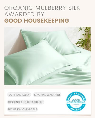 THXSILK Mulberry Silk Pillowcase for Hair and Skin, 100% Mulberry Silk Bed Pillowcase, Hypoallergenic Soft Breathable Silk Pillow Case with Hidden Zipper, King Pillow Case 20"x36", Turquoise Green