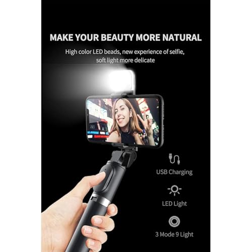Image of 3-in-1 Bluetooth Selfie Stick Tripod with Rechargeable LED Light & Wireless Remote, Extendable Phone Stand with Dual Brightness for Makeup, Photoshoots & Vlogging,for iPhone & Android