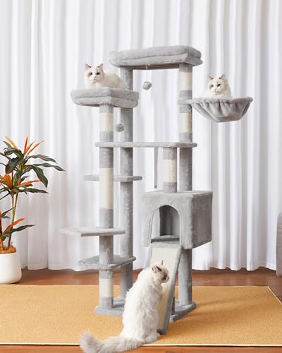 Hey-brother Árvore para gatos internos, torre para gatos de 159 cm com poste para arranhar, condomín