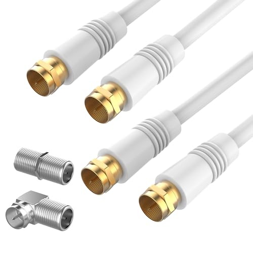 2 Pack RG6 Coaxial Cable 5FT, TV Coax Cable Cord Extender, Gold Plated Connectors, Compatible for Cable Modems, Cable Box, Digital Router, With F Connector and 90 Degree Angled Male to Female Adapter