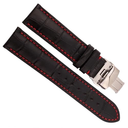 Sangle de montre en cuir noir haut de gamme aux surpiqûres rouges