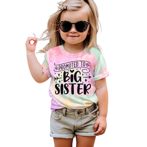 AG AGUU Promoted to Big Sister Shirts for Toddler Baby Girls Announcement T-Shirt Summer Short Sleeve Tees Big Sis Tops(Purple,3-4T)