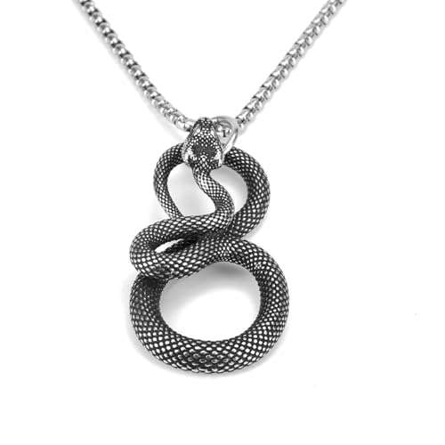 Collier serpent 3D en acier titane argenté style punk vintage