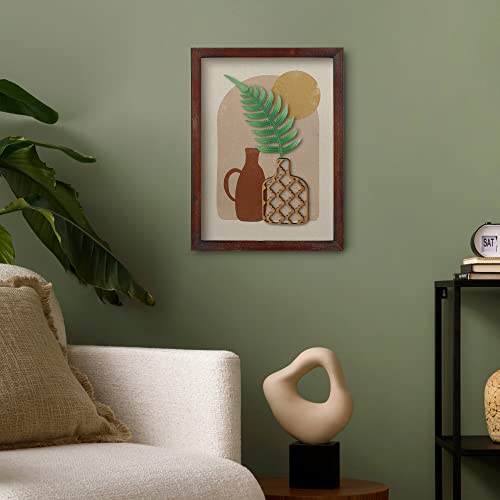 Putuo Decor Boho Wall Decor - Framed Neutral Botanical Wood Wall Art Framed, Minimalist Mid-Century Modern Decor For Living Room, Bedroom & Bathroom, Aesthetic Room Decor #TOP5