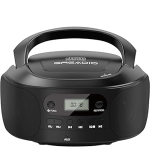 Greadio CD Boombox Player with AUX Input, Portable Boombox Player with Good Sound, CD/C D-R/C D-RW Compatible, Programmable, Battery/Type-C Operated,Digital Portable Boombox for Kids,Seniors