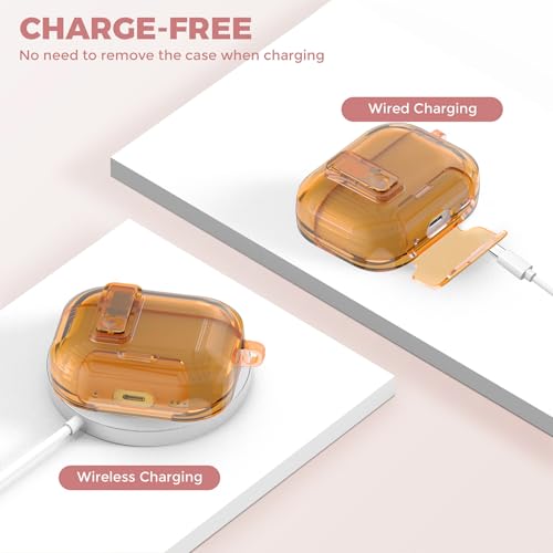 Image of Compatible with Airpods Pro 3 Case Clear with Lock Phone Stand, Soft TPU Magnetic Automatic Lock Apple AirPods Pro 3rd Generation Protective Cover Women Men + Cleaning Kit for iPod Pro3 Case Orange