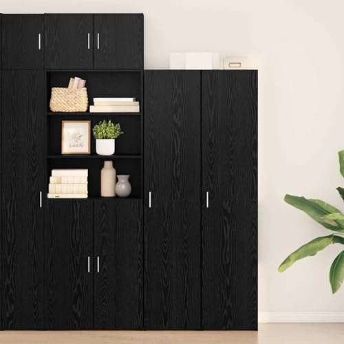 Mueble rectangular de almacenamiento vidaXL armario alto negro con estanterías interiores 3