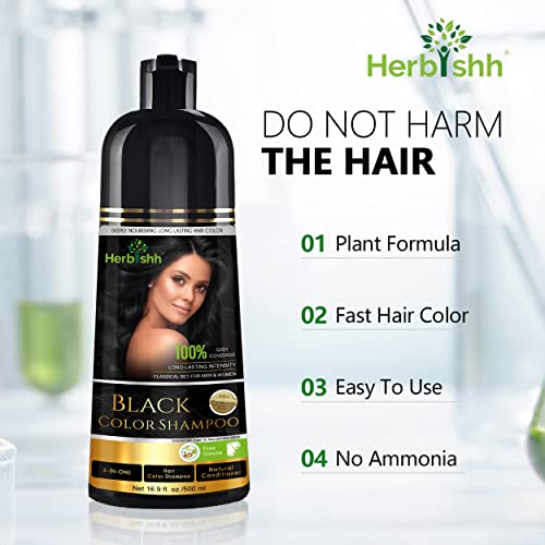 Herbishh Hair Color Shampoo For Gray Hair – Magic Hair Dye Shampoo – Colors Hair In Minutes–Long Lasting–500 Ml–3-In-1 Hair Color–Ammonia-Free | Herbishh (Black) #TOP6