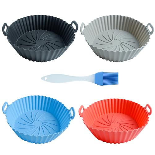 BMZXCH 4 Pièces 16.5 cm Pot Moule en Panier Moule Silicone Air Fryer pour Air Fryer Rond, Panier Moule pour Friteuse à Air Chaud Réutilisable pour Micro-ondes, Four