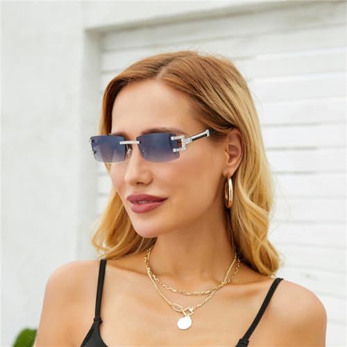 Vintage Rimless Diamond Sunglasses Women Crystal Rhinestone Sun Glasses for Female3