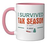 I Survived Tax Season Survivor Tax Day Retro Accounting Ceramic Mug, Pink/White