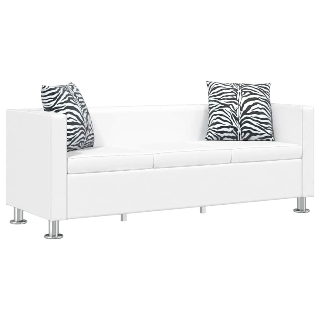 vidaXL Sofá Blanco de Cuero Artificial, 3 plazas Bricolaje Muebles casa Asiento