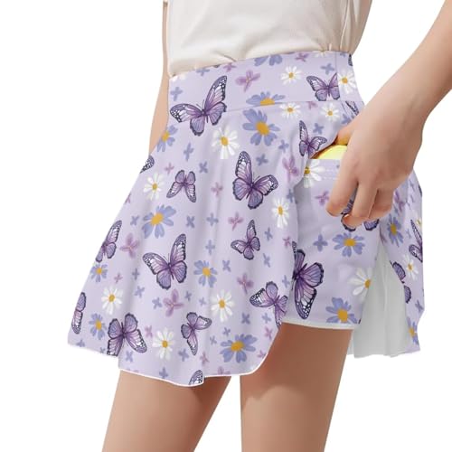 Summer Tennis Skirts for Girls with Pockets Athletic Skort Built in Shorts Wear Size 5-142