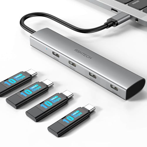 RSHTECH 10Gbps USB C Hub with 4 USBC 3.2 Ports, Aluminum Portable USB-C Splitter Multiport Adapter for Thunderbolt/USBC Laptop
