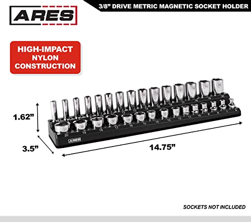 Image of ARES 70235 | 30-Piece 3 /8-Inch Metric Magnetic Socket Holder | Securely Holds 15 Standard and 15 Deep Size Sockets in Place | Keeps Your Tool Box Organized