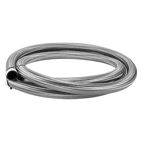 HEROFFIX 1 Pcs AN16 Fuel Line Hose 12ft Vacuum Hose Automotive 16AN CPE Fuel Hose Silver Tone CPE Rubber,Stainless Steel Braided