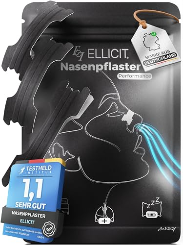 Ellicit Nasenpflaster Schwarz, 30er Pack Premium Nasenstrips, gegen Schnarchen, Extra Halt für Sport & bessere Schlafqualität, besser Atmen bei verstopfter Nase, Nasal Strips (Performance)