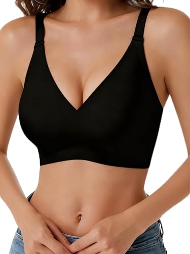 Curlady Bra Push Up Bras Womens Jelly Bra for Women Seamless Soft Support Wireless Padded T Shirt Ladies Bralettes with Bar Extender Black