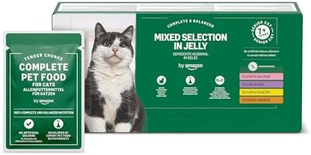 by Amazon Katzenfutter, nass, für ältere Katzen, Gemischte Auswahl in Gelee, 4.8kg (48 beutel mit 100g)