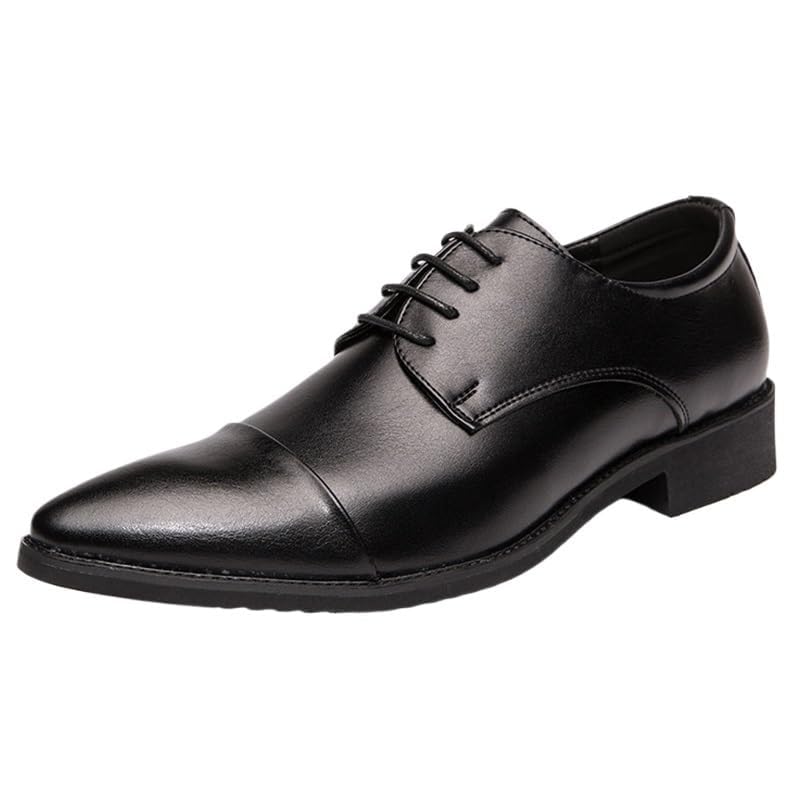 YZABEL Men's Leather Flat Lace Up Dress Oxford Shoes, Patent Leather Pointed Toe Formal Shoes, Lightweight and Comfortable for Formal Business Wedding