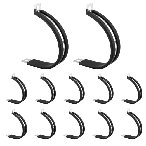 Kemcatui 12 Pack 2 Inch R Type Cable Clamps, Stainless Steel Pipe Clamp, Rubber Clamp Cushioned Insulated, Loop Clamp Metal clamps for Tube Pipe Wire Lines Hoses