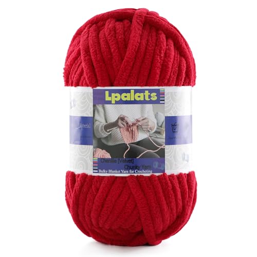 Chunky Chenille Yarn for Crocheting - 1 Pack of 100g/3.5oz - #6 Super Bulky - Polyester - Baby Blanket Yarn for Crochet Amigurumi Blankets (1 Jujube Red)