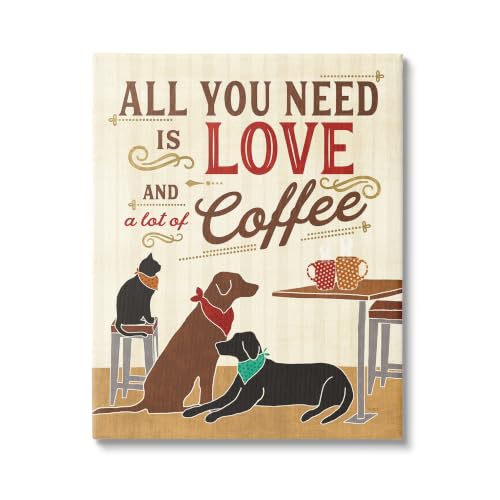 Image of Stupell Industries All You Need is Love and Coffee Cats Dogs Oversized Stretched Canvas Wall Art, Multi-Color, 24x30, Design By Artist Veronique Charron