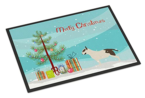 Caroline's Treasures BB2996JMAT Bull Terrier Merry Christmas Tree Doormat 24x36 Front Door Mat Indoor Outdoor Rugs for Entryway, Non Slip Washable Low Pile, 24H X 36W