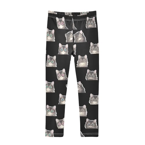 Black Cat White A Girls Leggings Athletic Pants Tights Stretch Bottom