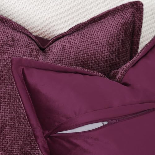 Image of MADIZZ Decorative Chenille Velvet Throw Pillow Covers Set of 2 Soft Boho Textured Neutral Couch Throw Pillow for Bed Modern Farmhouse Home Decor for Sofa Livingroom Burgundy 24x24 Inch Euro Sham