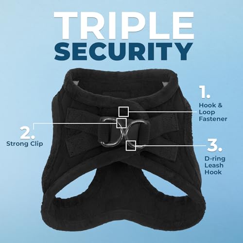 Voyager Step-In Plüsch-Hundegeschirr by Best Pet Supplies - Step-In-Westengeschirr für kleine und mittelgroße Hunde, Weicher Plüsch, Schwarzer Plüsch, size S - Brust 37-40 cm