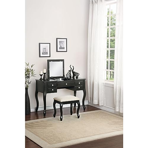 Maykoosh Modern Minimalism Furniture Wood Vanity Set with Stool and Mirror in Black