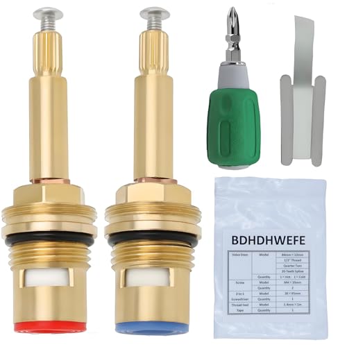 BDHDHWEFE 2 Pack 20 Teeth Spline Brass Faucet Cartridges Hot and Cold 84x12mm3 5/161/2 1/2 Inch Thread Quarter Turn Valve Stems Leak-Proof Replacement for Bathroom Kitchen Sink Faucet Repair