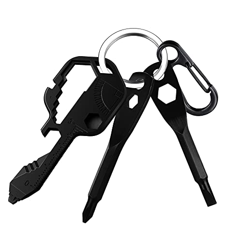 28- In-1 Key Shaped Pocket Tool,Multitool Key With Key Chain,Outdoor Keychain Tool For Drill Drive, Screwdriver, File, Wrench, Ruler, Bottle Opener, Stripping,Tools For Men,Gift (Black) #TOP4