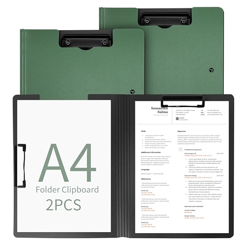 souG クリップボード 折りたたみ式 360度カバーフォルダークリップボード プラスチッククリップボード ダブルロープロファイルクリップ付き ファイルフォルダー収納クリップボード A3 A4用紙用 クリップボード オフィス学用品用 (グリーン)