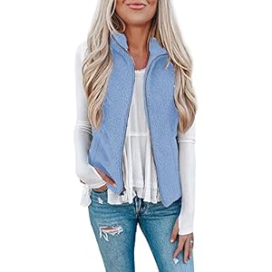 LOMON Womens Fuzzy Sherpa Fleece Jacket Lightweight Vest Cozy Sleeveless Cardigan Zipper Waistcoat Outerwear with Pocket