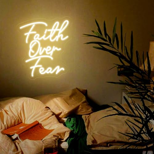 Faith Over Fear Neon Signs for Jesus Room Decor, Christian