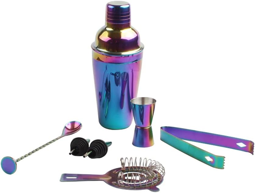 Stainless Steel Cocktail Shaker Set 8Pcs Colorful Bartender Kit 550ml 750ml Cocktail Whisk Bar Tools Wine Shakers for Party(550ml)