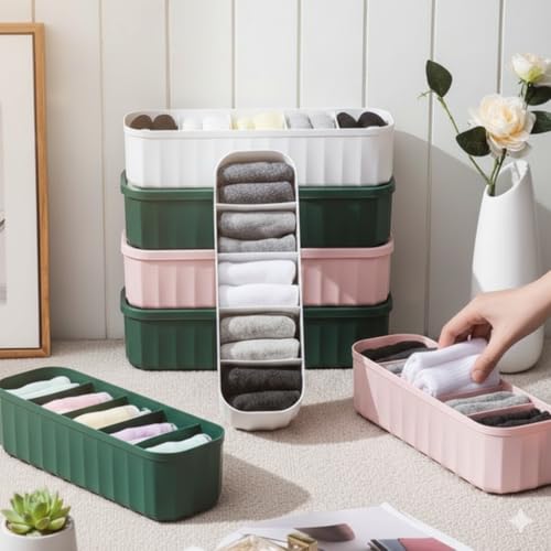 Leawall Plastic drawers organisers Closet Storage Dividers for Underwear, Socks, Bras, Ties, Undergarments, Scarves Socks Tray storage box and organis