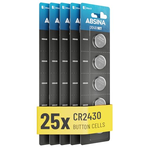 ABSINA 25x CR 2430 Lithium 3V battery for car key, scales and more - CR2430 battery leak-proof & long-lasting - CR 2430 battery, CR2430 3V lithium battery, batteries cr2430, battery 2430 coin battery